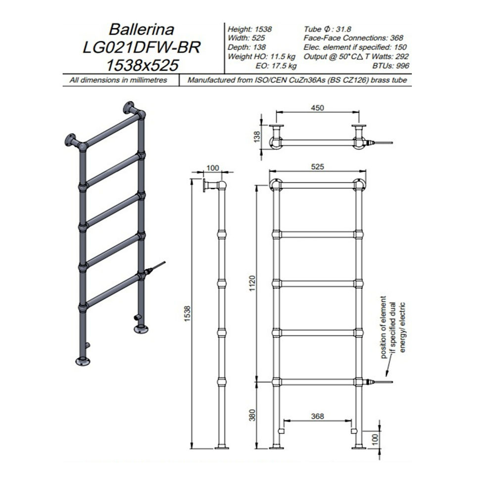 Thumbnail: Ballerina Floor & Wall Mounted Traditional Towel Rail | Brass | Vogue UK