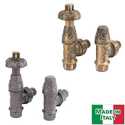 Nostalgia Brass Ornate Thermostatic Radiator Valve Set | Angled | MHS