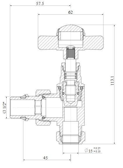 Thumbnail: Crosshead Manual Valve Set | Angled | Castrads technical drawing