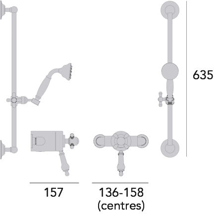 Thumbnail: Dawlish Exposed Shower Valve with Riser Kit by Heritage technical drawing
