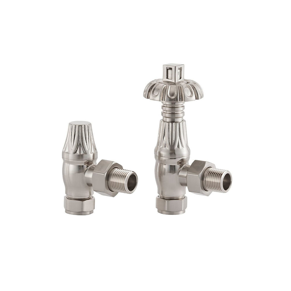 Thumbnail: Selsey UK18 Traditional Angled Thermostatic Radiator Valve Set (TRV) Brushed Nickel