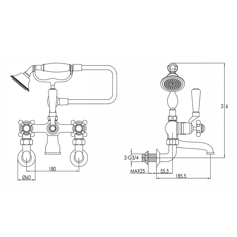 Thumbnail: Grosvenor Cross Wall Mounted Bath Shower Mixer | JTP