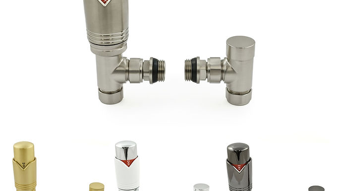 Realm Modern Thermostatic Radiator Valve Set | Angled | West