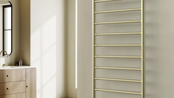 Brushed Brass Smooth Towel Rail | Wall Mounted | Electric Options | Vogue UK