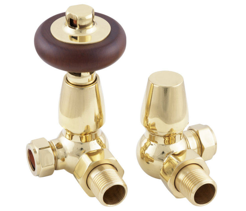 Thumbnail: Kingsgrove Traditional Thermostatic Radiator Valve Set | Corner | Carron | lacquered Polished brass