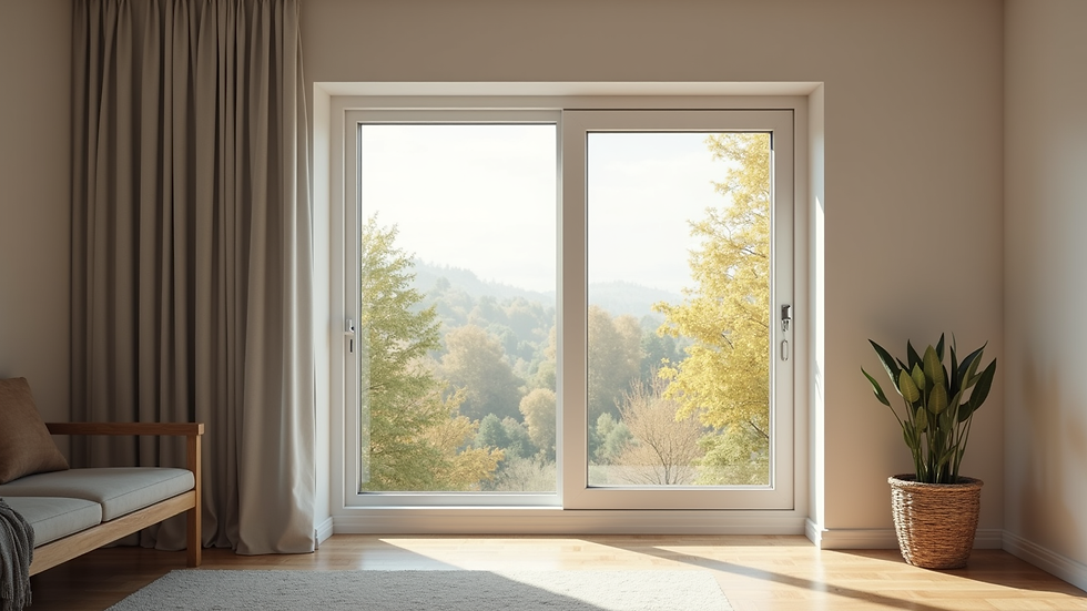 Eye-level view of modern energy-efficient window installed in a living room