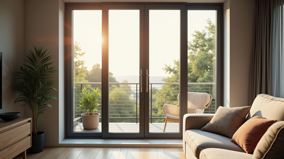 Eye-level view of modern energy-efficient window installed in a living room