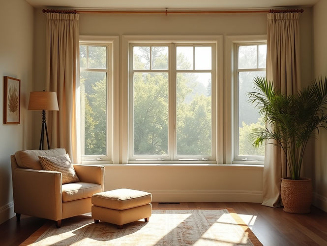 Showcasing premium ProVia windows in a cozy living room with natural-daylight and warm-ton