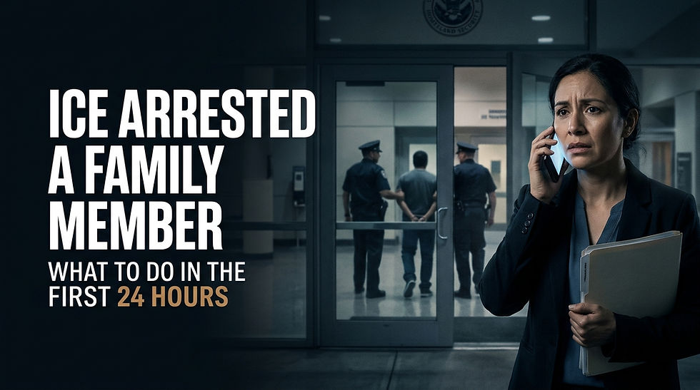 A family member detained by ICE? Learn how to locate them, contact an immigration lawyer, gather documents, protect children, and act on urgent deadlines.