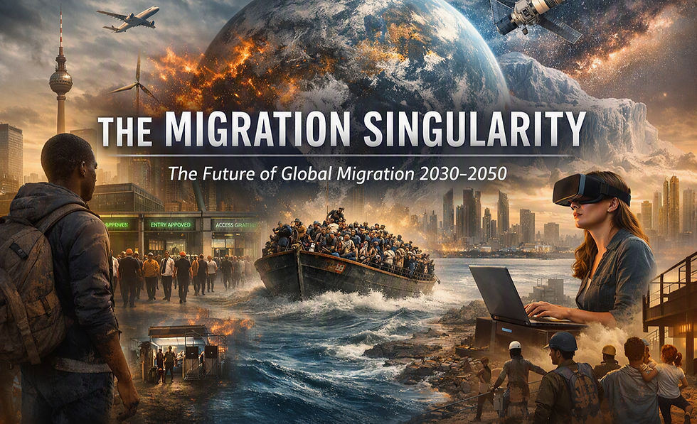 Global migration is entering a point of no return. Learn how demographic decline, climate migration, AI workers, and new migration‑driven states will reshape the world by 2050.