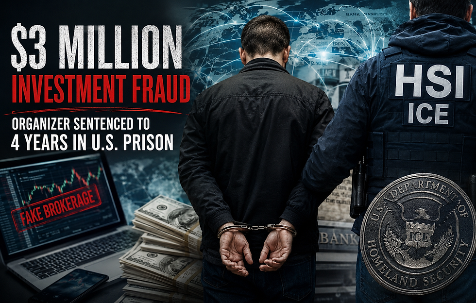 ICE: Organizer of $3 Million Investment Fraud Sentenced to Four Years in U.S. Prison