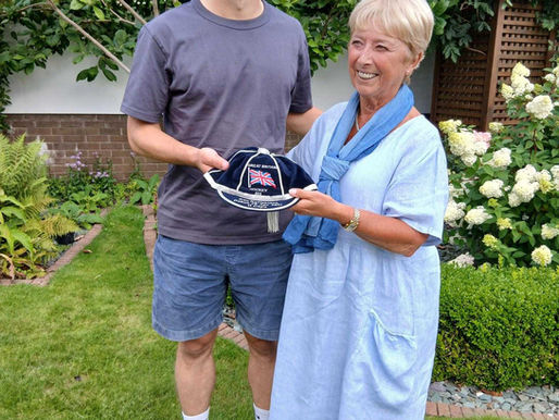 Dan Kyriakides presented with GB international cap by Sheila MorrowÂ