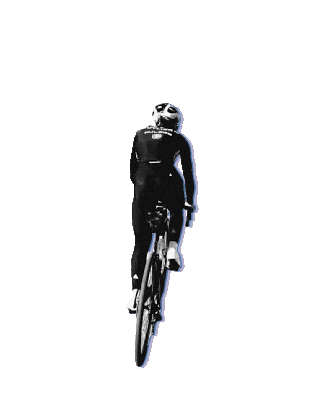 A stop motion style animation of a cyclist climbing ou of the saddle.