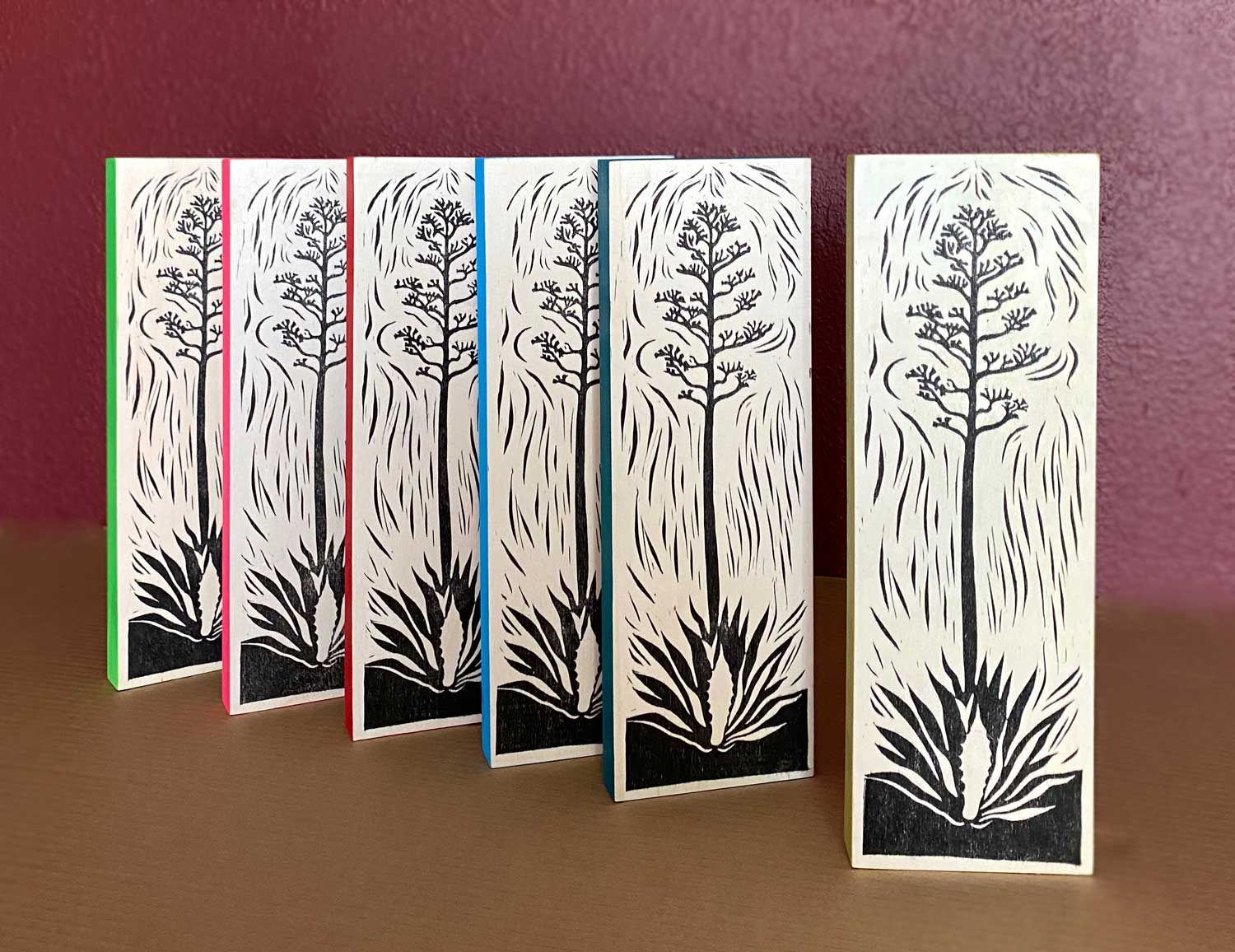 Relief print on wood panel: Century Plant Agave