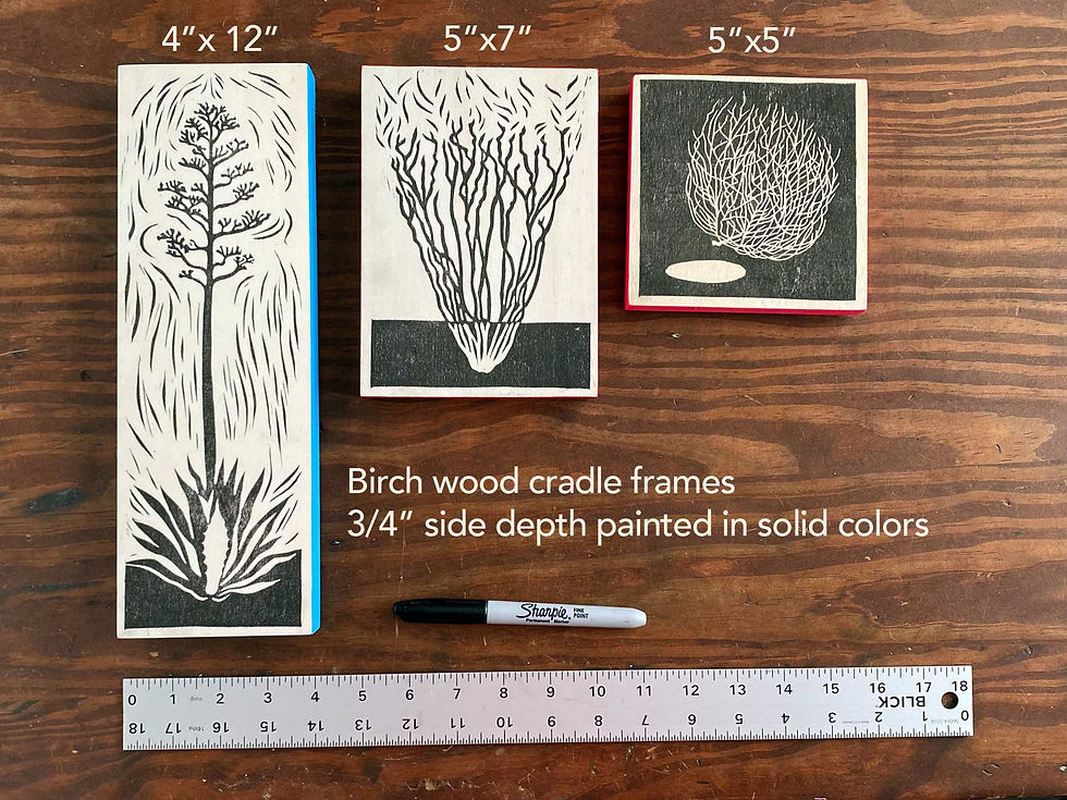 Thumbnail: Relief print on wood panel: Ocotillo