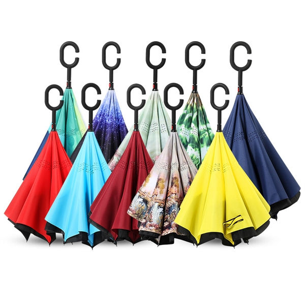 Print Reversed Umbrella with Straight Handle