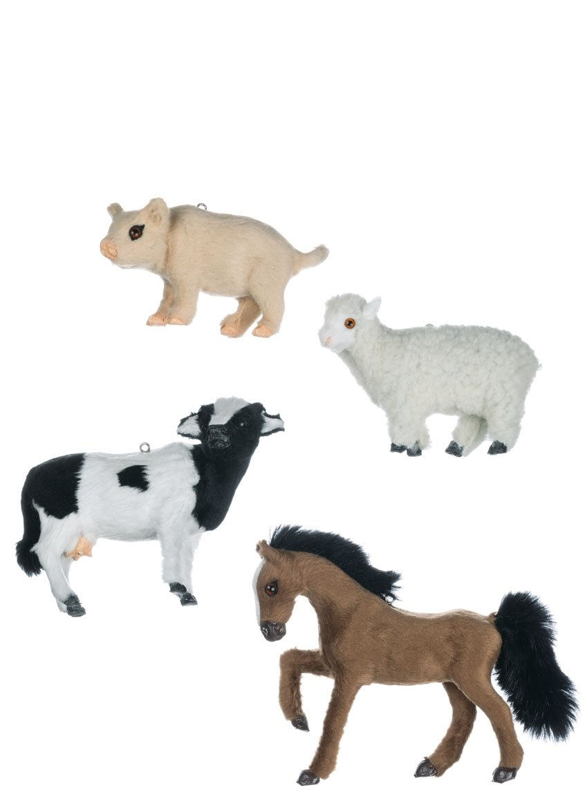 Fluffy faux-fur Farm Animal Ornaments - 4 Assorted Styles
