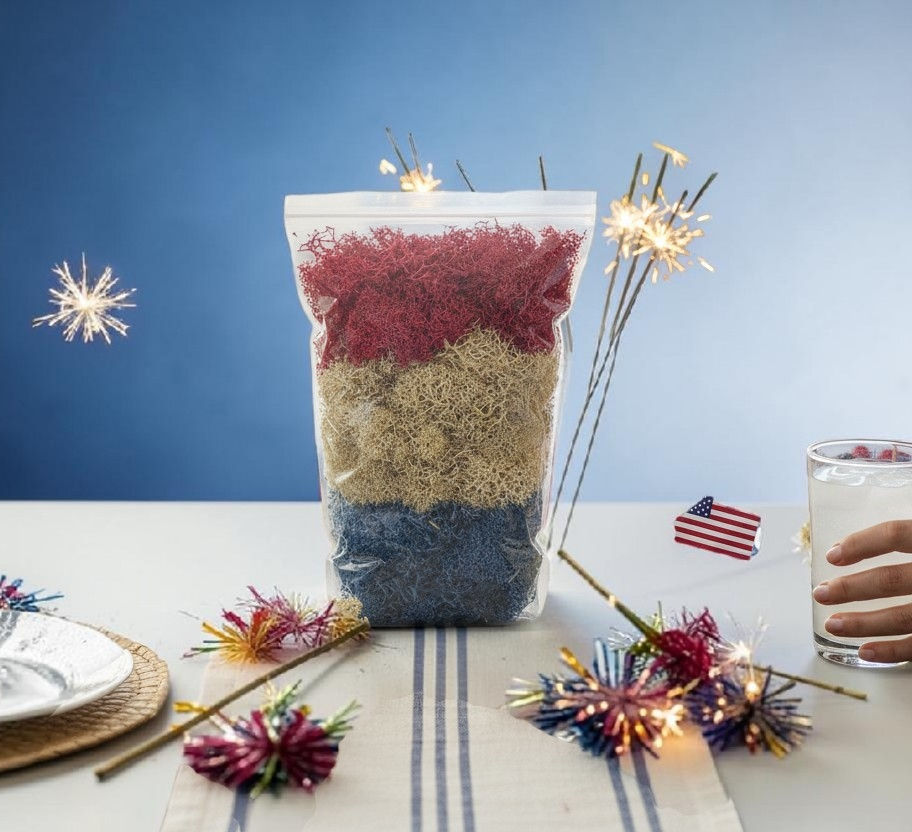 Red white and blue preserved reindeer moss 2 oz bag