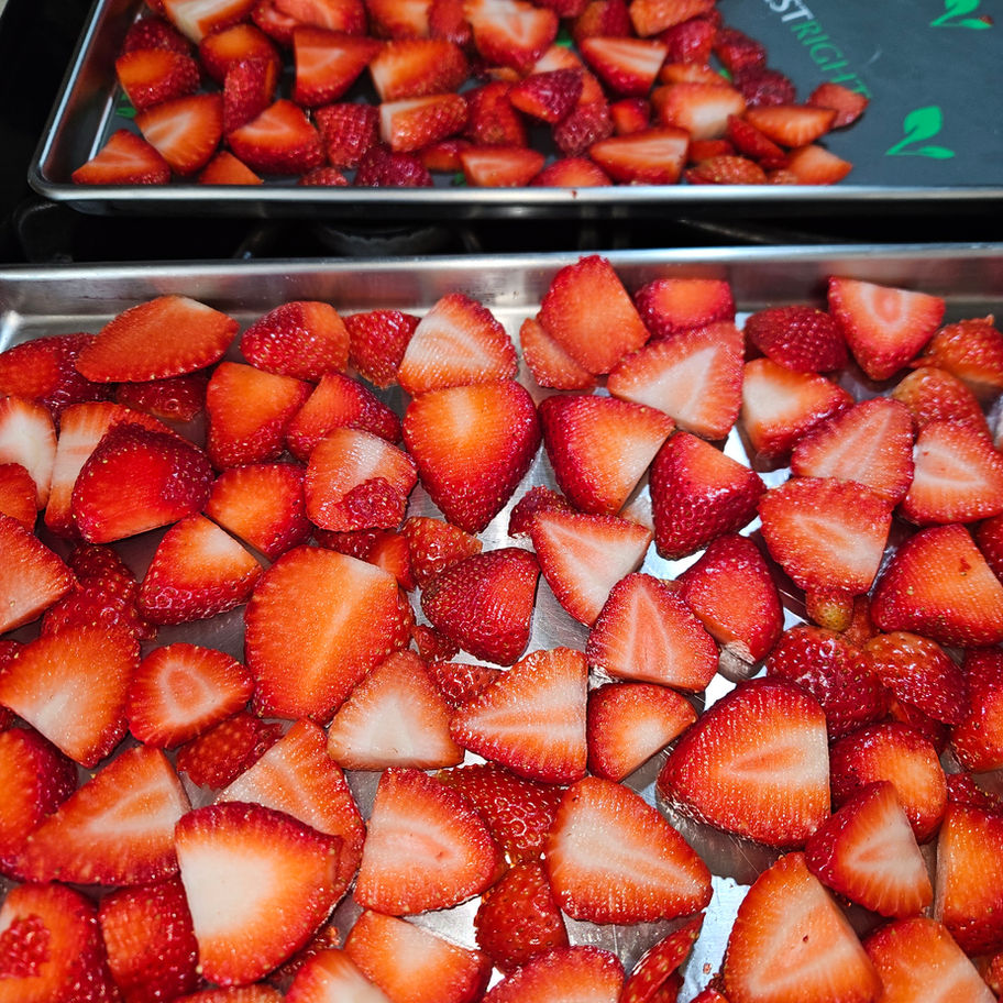Freeze dried strawberries in a bowl.