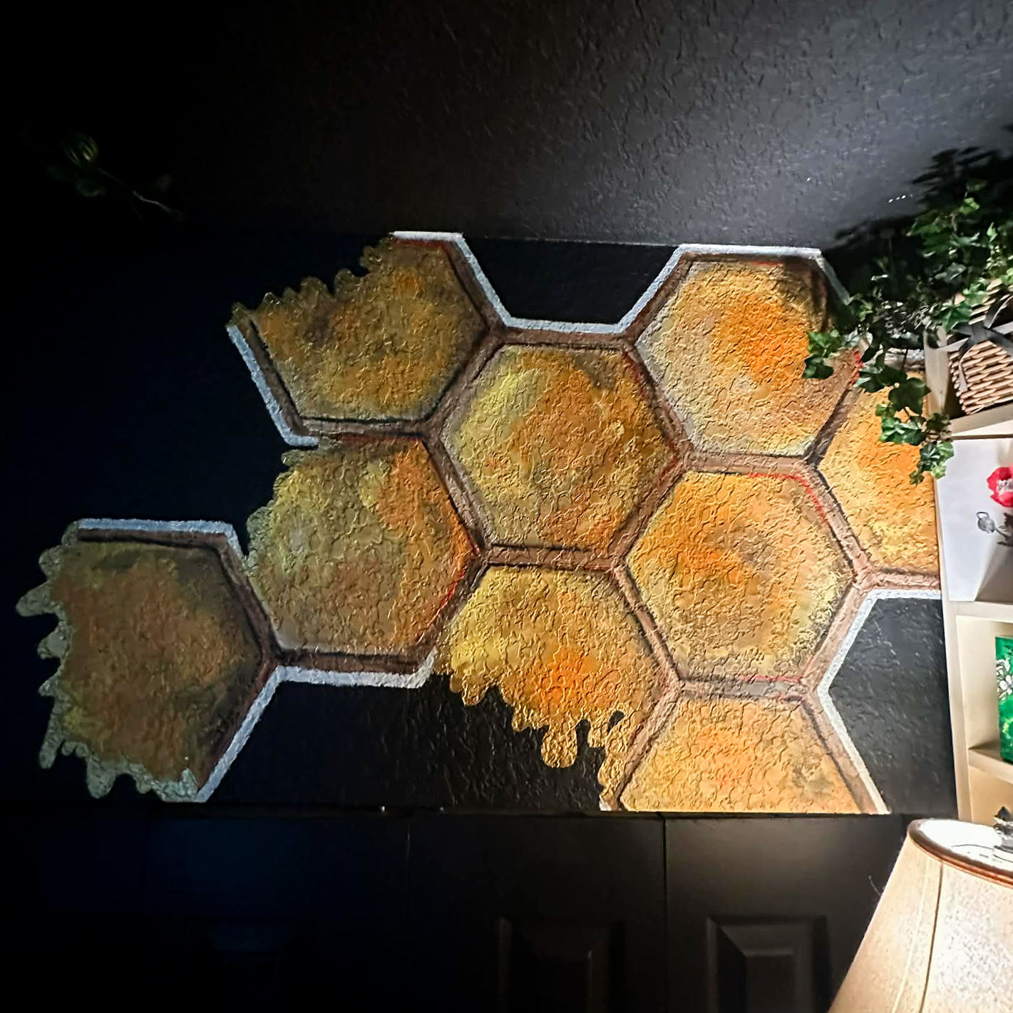 honeycomb mural on a wall