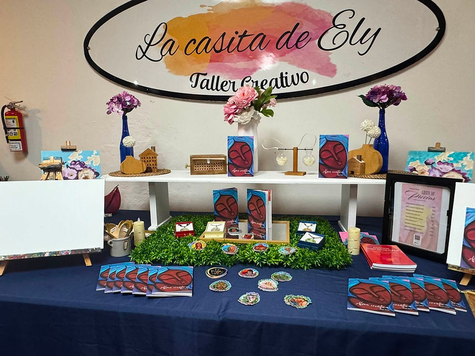 Table designed with books and other products by Tanya Torres