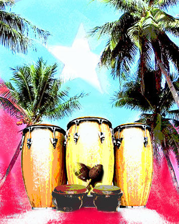 Conga, maraca y bongó