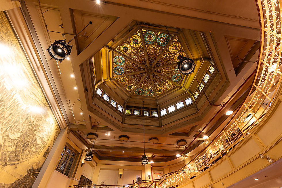 Ornate ceiling with stained-glass dome