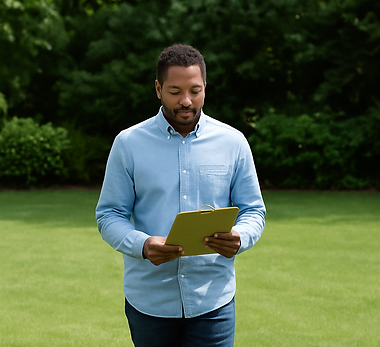 Person walking through a lawn with clipboard (inspection).png