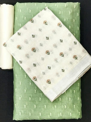 Chanderi Embroidery Paired With Linen Embroidery Dupatta and Plain Dupion Silk