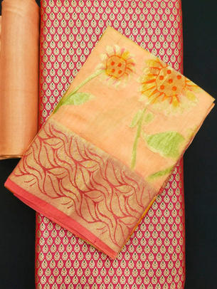 Banarasi Silk Weave Paired With Georgette Meenakari Dupatta and Plain Santoon
