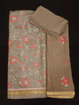 Tussar Silk Cross Stitch Work Unstitch Suit