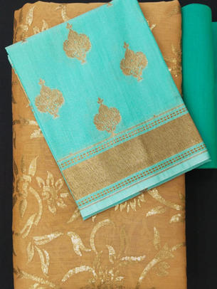 Chanderi Sequine Embroidery Paired With Banarasi Silk Dupatta and Plain Cottton Silk