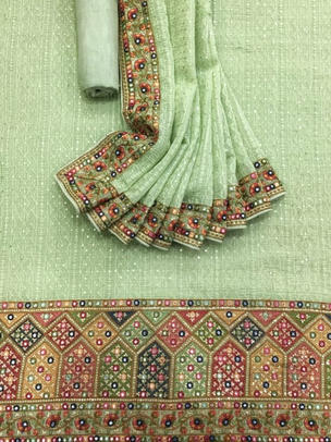 Chanderi Embroidery Paired With Chanderi Embroidery Dupatta and Plain Cotton Linen