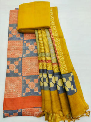 Tussar Silk Block Print Unstitch Suit