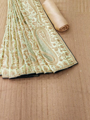 Georgette Embroidery Paired With Georgette thread and Swaroski Embroidery Dupatta and Plain