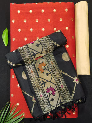 Munga Silk Weave Paired With Banarasi Silk Dupatta and Plain Spun Silk