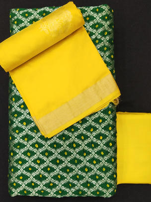 Bandhani Chiniya Silk Weave Paired With Raw Silk Dupatta and Plain Santoon