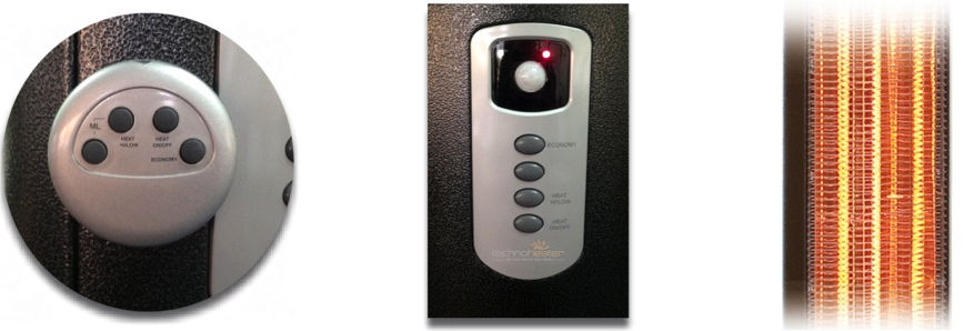 Features remote control, motion detector, no harmful fumes