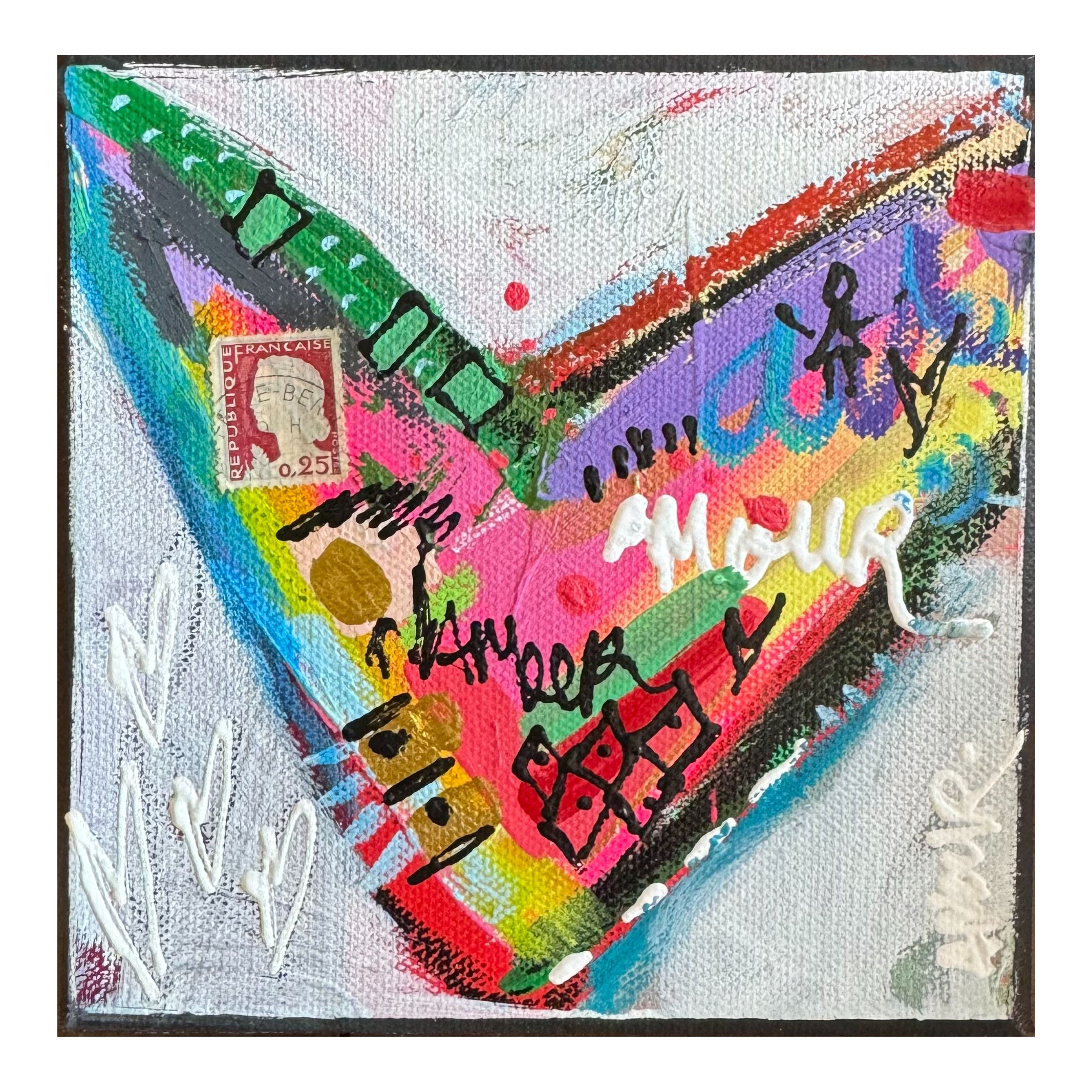"Lettre d'Amour" (6) 6x6 inches acrylic on canvas.
