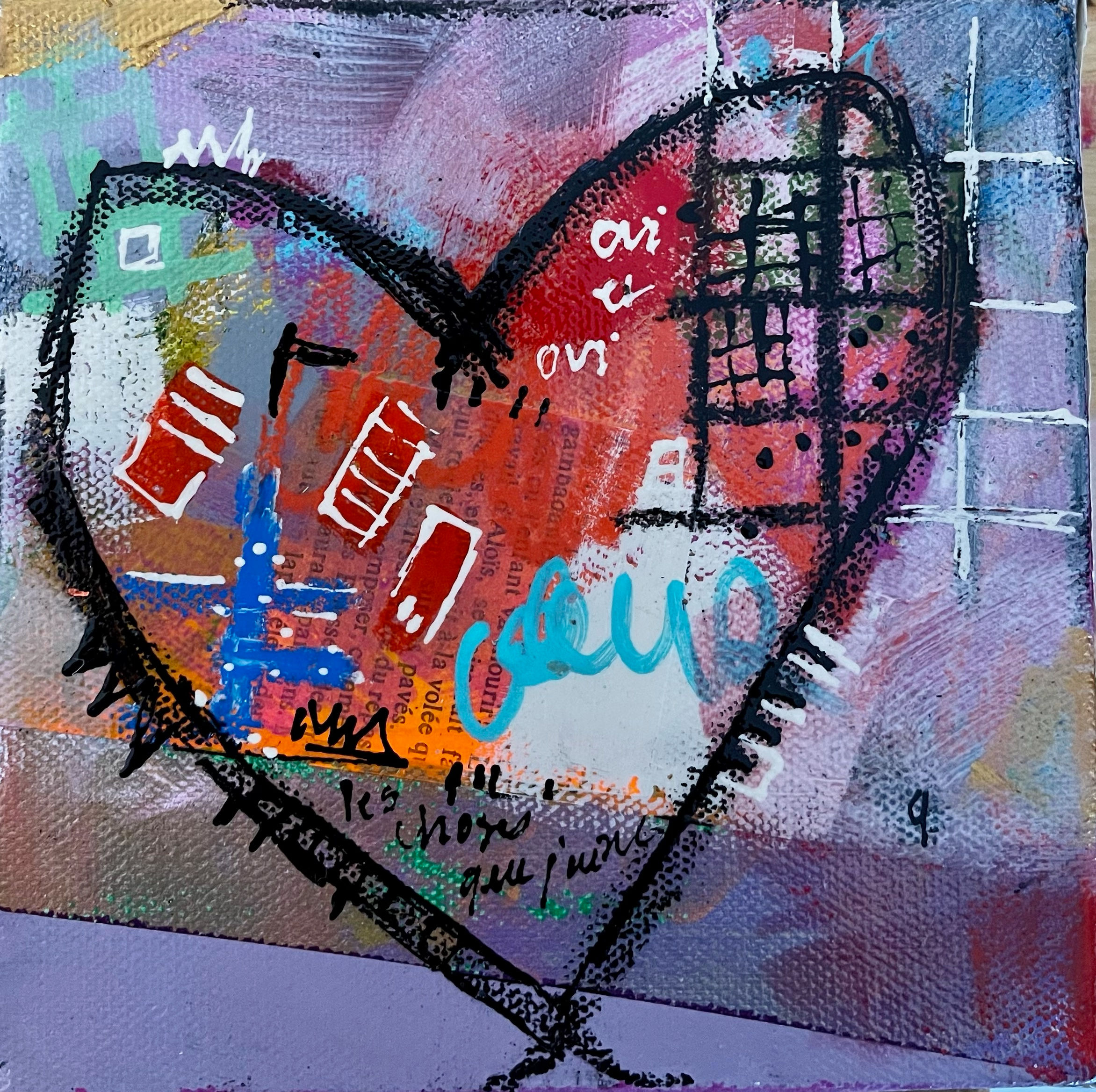 "September Coeur" 6x6 in mixed-media on canvas