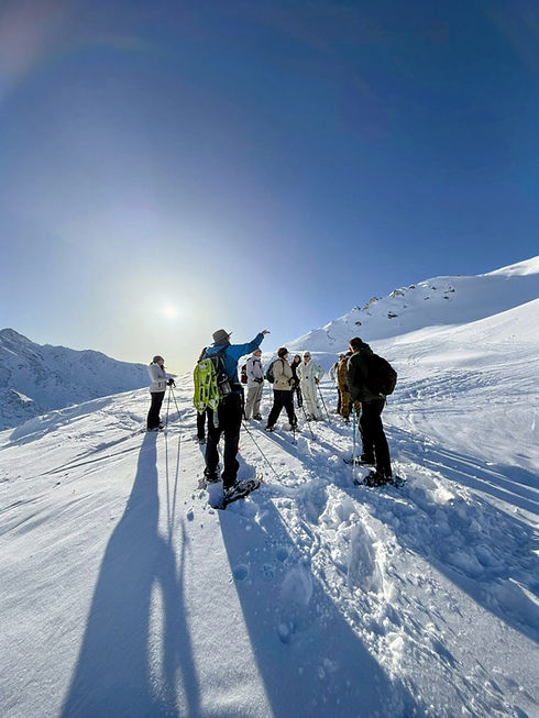 Accompagnateur en montagne diplômé Bistou en explication sur les alpages enneigés