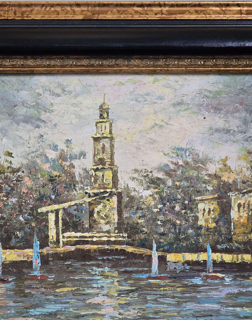Thumbnail: Framed Art Scenic Pond With Fountain 21¾" x 15½"