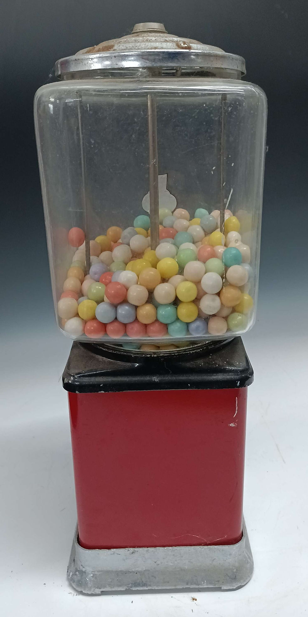 Thumbnail: Vintage 1 Cent Metal and Glass Gumball Vending Machine No Key