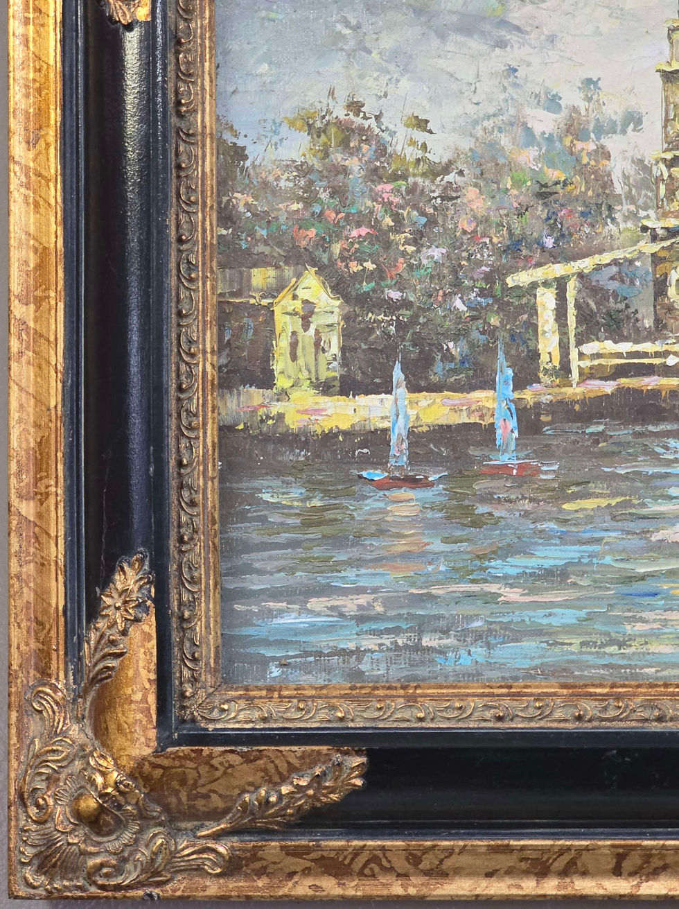 Thumbnail: Framed Art Scenic Pond With Fountain 21¾" x 15½"