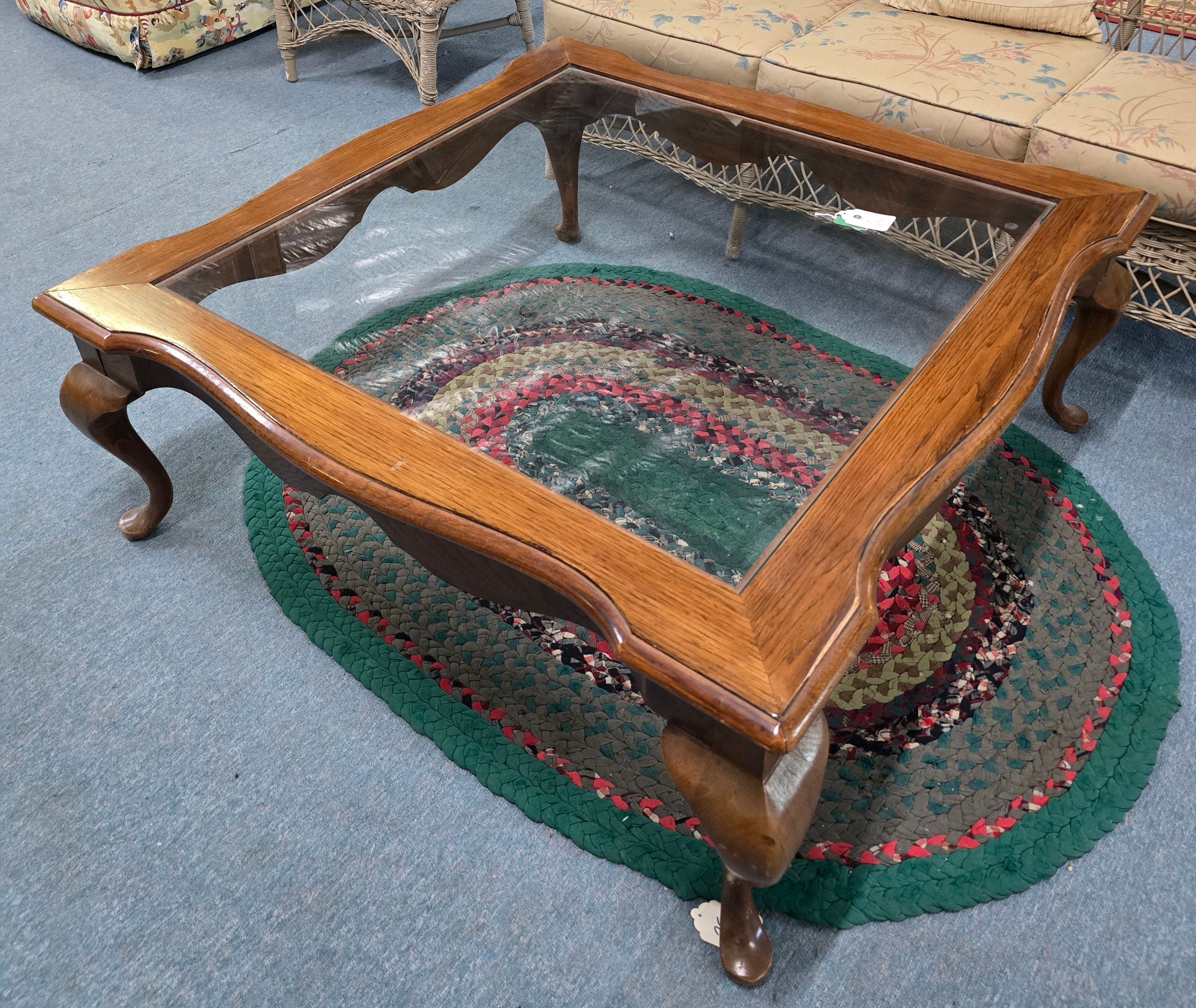 Glass Top Square Wood Coffee Table