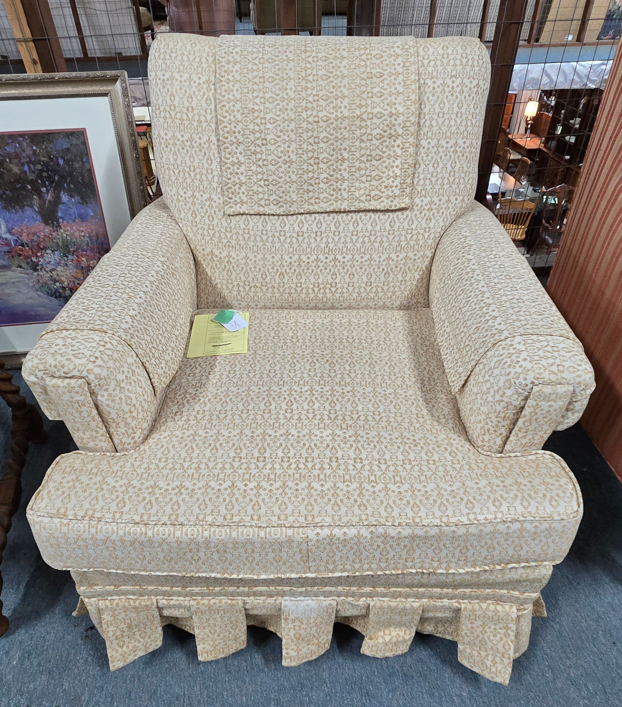 Vintage Armchair Chair Tan Gold Upholstery 
