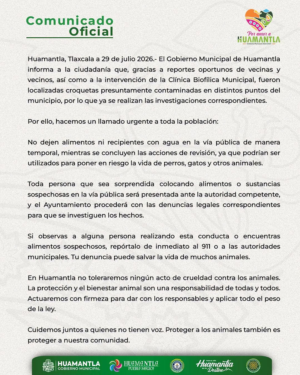 🚨🐕🐈 ALERTA EN HUAMANTLA: REPORTAN CROQUETAS PRESUNTAMENTE CONTAMINADAS, PERO AUTORIDADES NO REVELAN DÓNDE NI CUÁNTAS FUERON LOCALIZADAS 🚨🐾⚠️