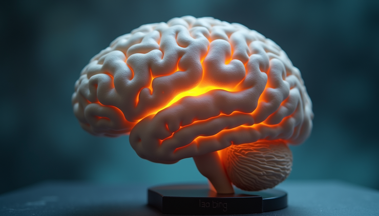 Close-up view of a detailed brain model highlighting the limbic system