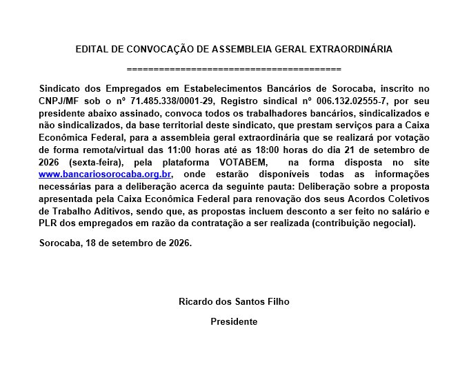 EDITAL ASSEMBLEIA CAIXA