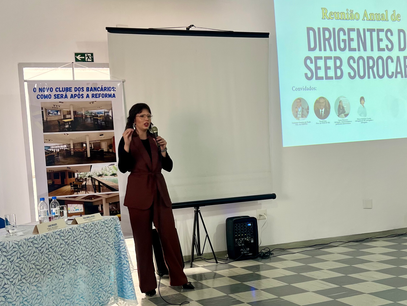 Dra. Maria Gabriela Vicente destaca atuação do jurídico na defesa dos bancários durante reunião anual do SEEB Sorocaba